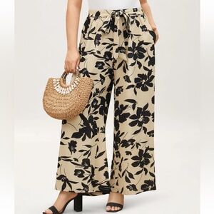 BloomChic Plus Size 4XL Silhouette Floral Print Ties Side Seam Pocket Pants us26